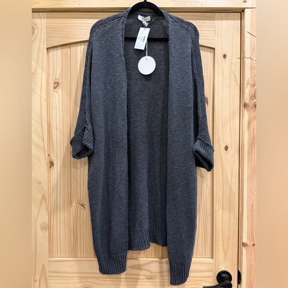 Oversized Open-Front Charcoal Knit Cardigan Sweater